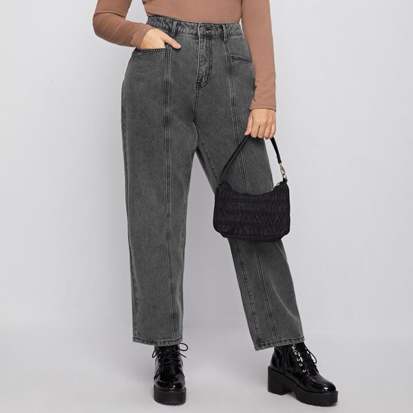 

Plus High Waist Slant Pocket Mom Jeans, Dark grey