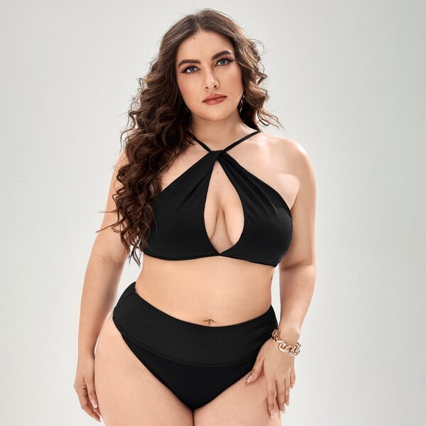 

Plus Rib Cut-out Bikini Swimsuit, Black