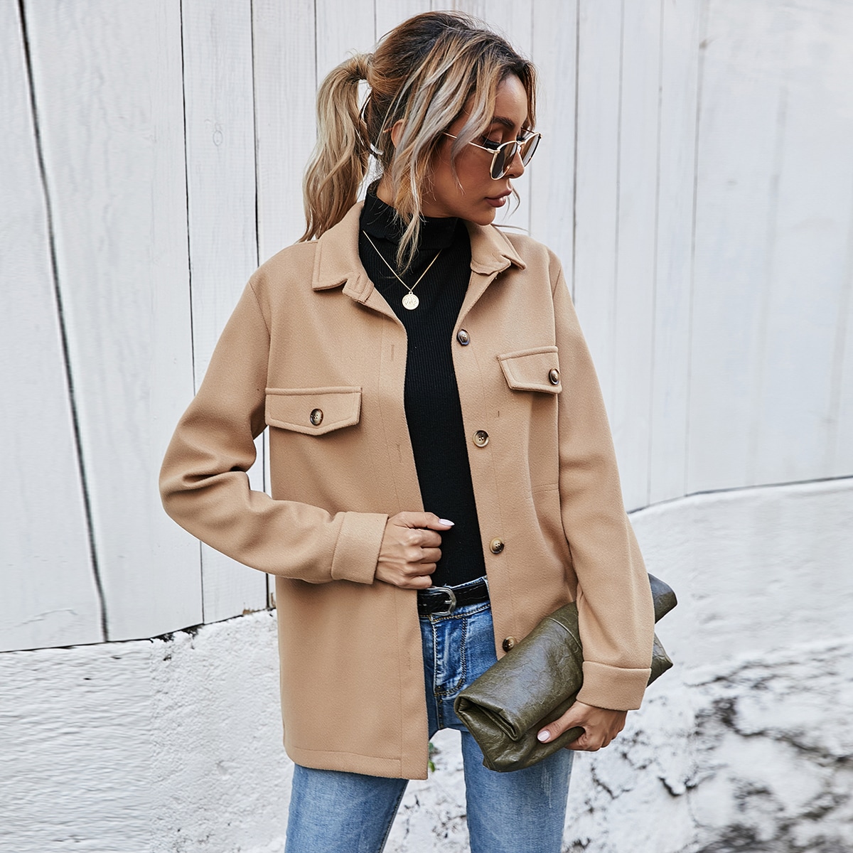 Image of Button Front Flap Pocket Overcoat