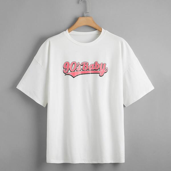

Plus Drop Shoulder Letter Graphic Tee, White
