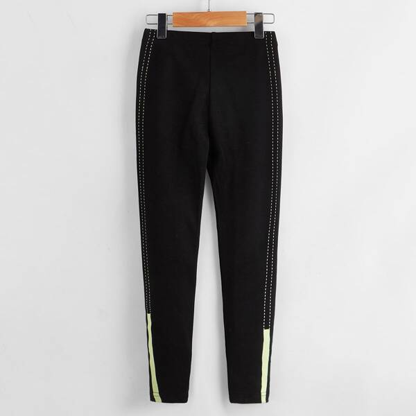 

Girls Topstitching Tape Panel Leggings, Black
