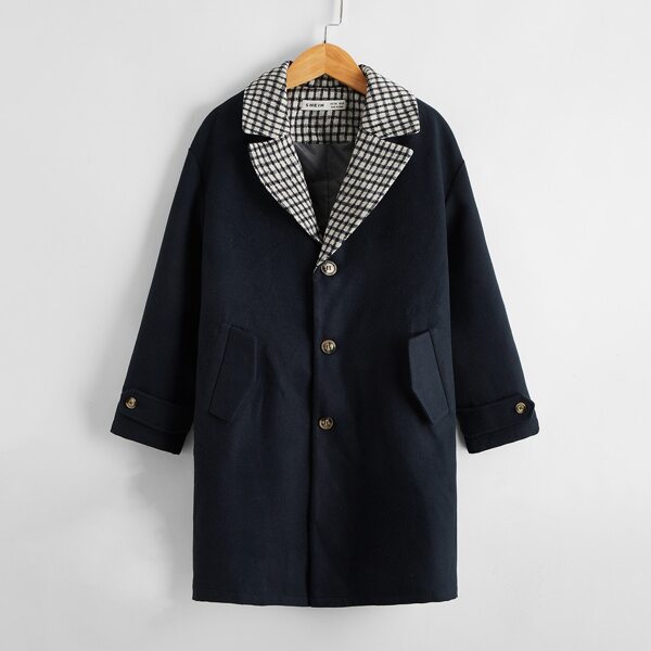 

Boys Single Button Wool-Mix Fabric Overcoat, Navy blue