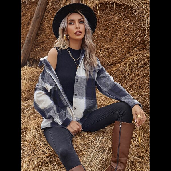 

Plaid Flap Detail Drop Shoulder Overshirt, Blue and white