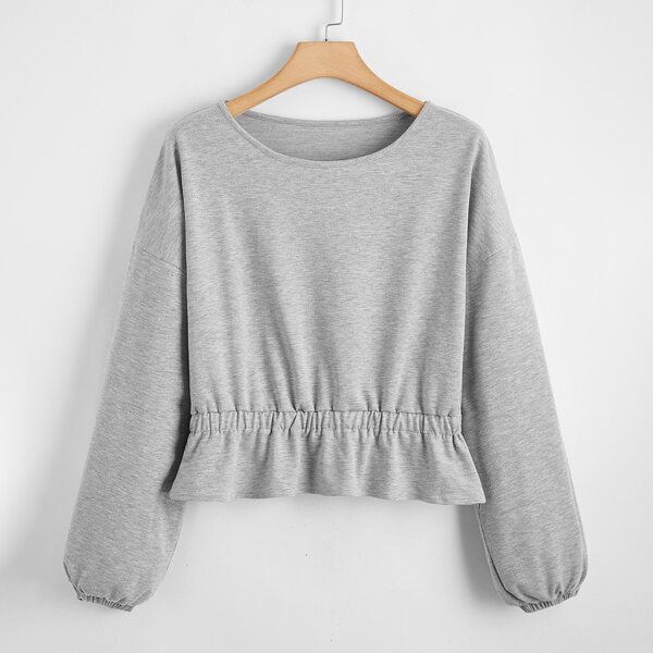 

Plus Drop Shoulder Ruffle Hem Sweatshirt, Light grey