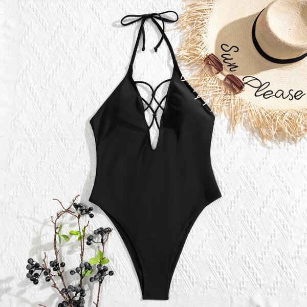 

Lattice One Piece Swimsuit, Black