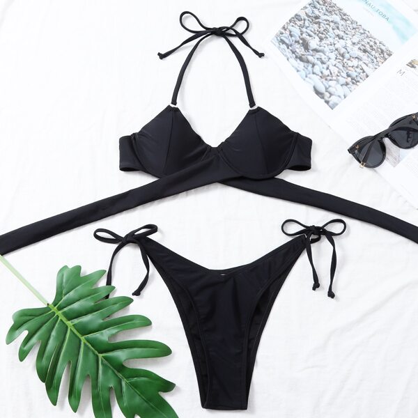

Crisscross Underwire Tie Side Bikini Swimsuit, Black