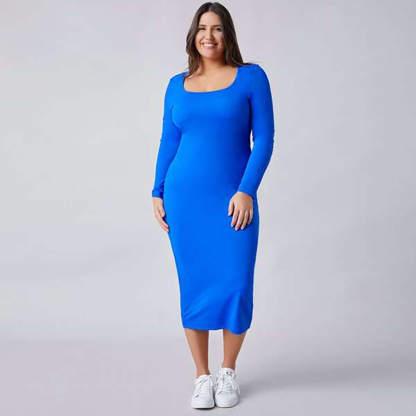 

Plus Scoop Neck Bodycon Dress, Royal blue