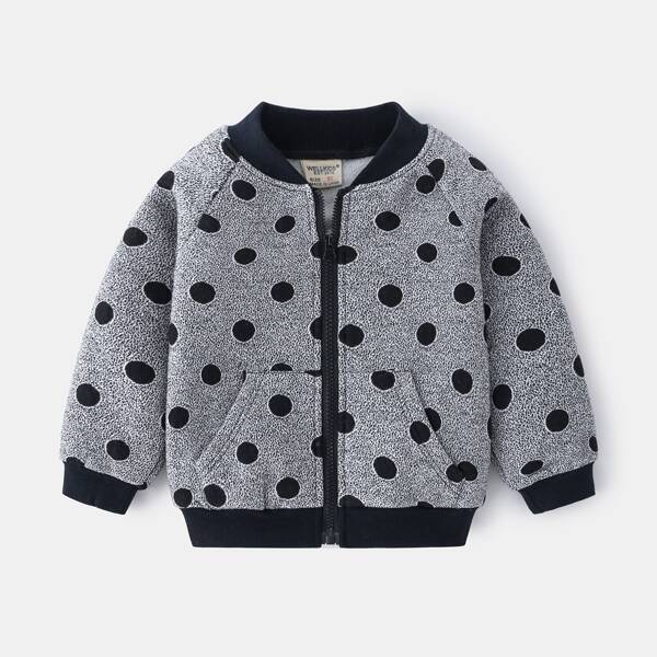 

Toddler Boys Zip Up Polka Dot Bomber Jacket, Dark grey