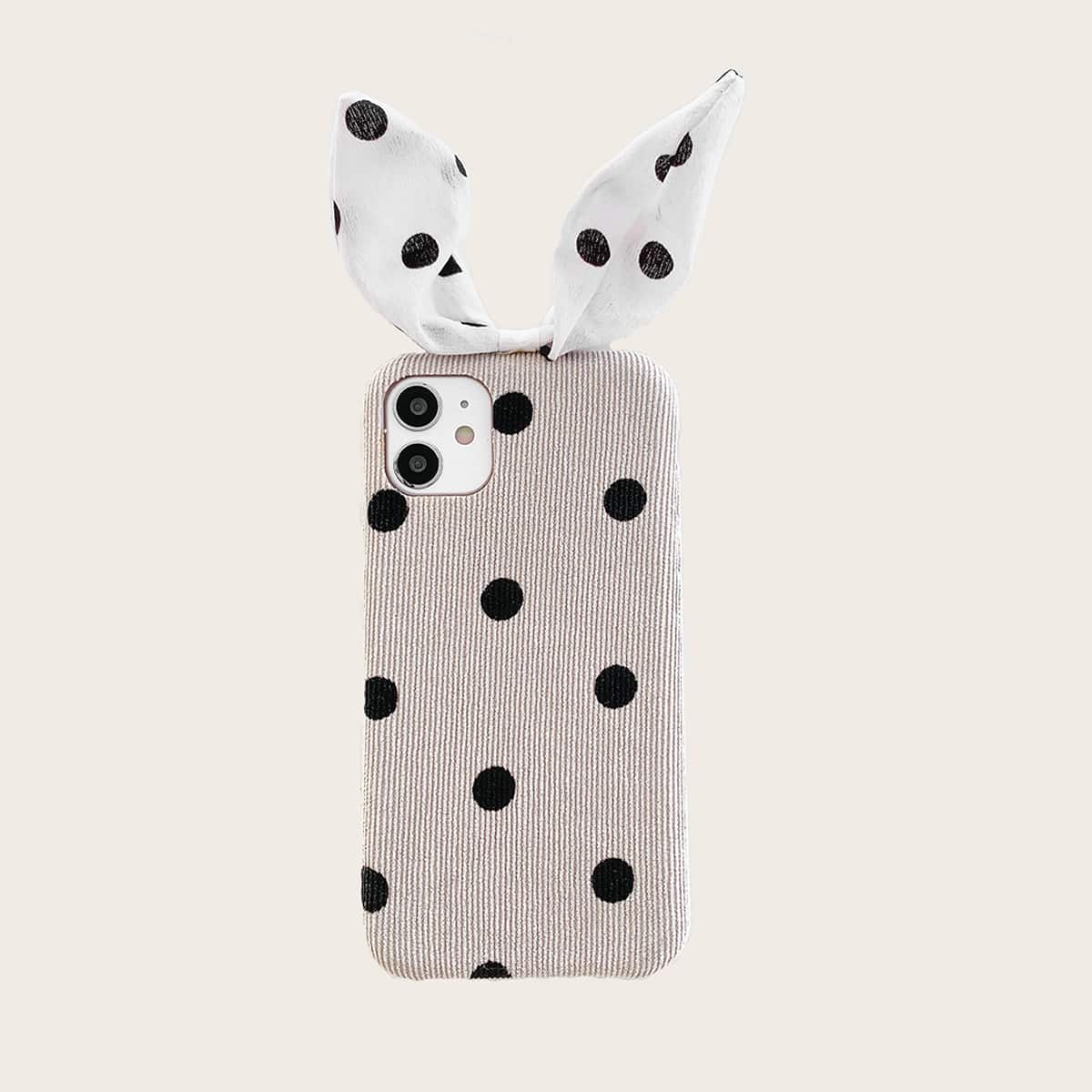 

Polka Dot Bow Decor iPhone Case, Beige