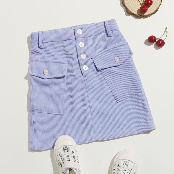 

Girls Button Fly Cord Skirt, Pastel baby blue
