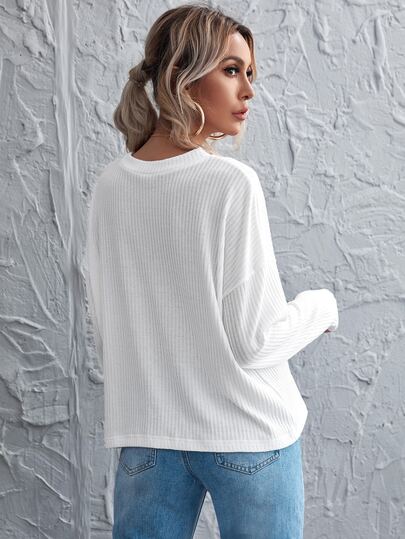 Leopard Drop Shoulder Rib-knit Tee