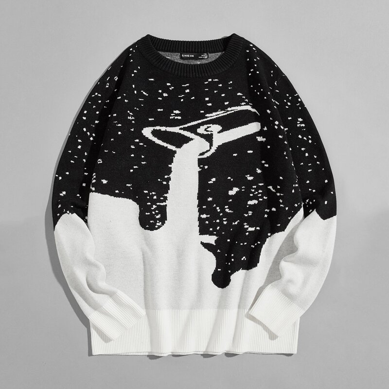 

Guys Allover & Graphic Pattern Sweater, Black and white