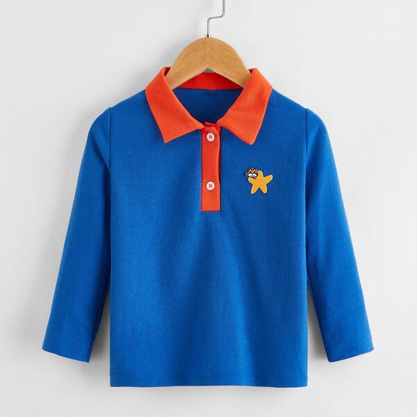 

Toddler Boys Cartoon Patched Color Block Polo Shirt, Royal blue