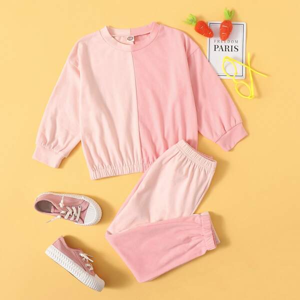 

Toddler Girls Two Tone Sweatshirt & Sweatpants, Pink