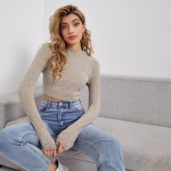 

Rib-knit Crop Tee, Khaki