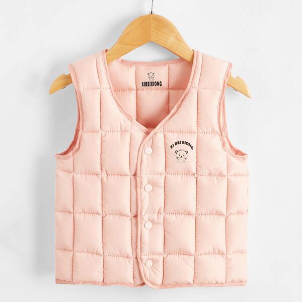 

Toddler Girls Cartoon Graphic Sleeveless Puffer Jacket, Baby pink