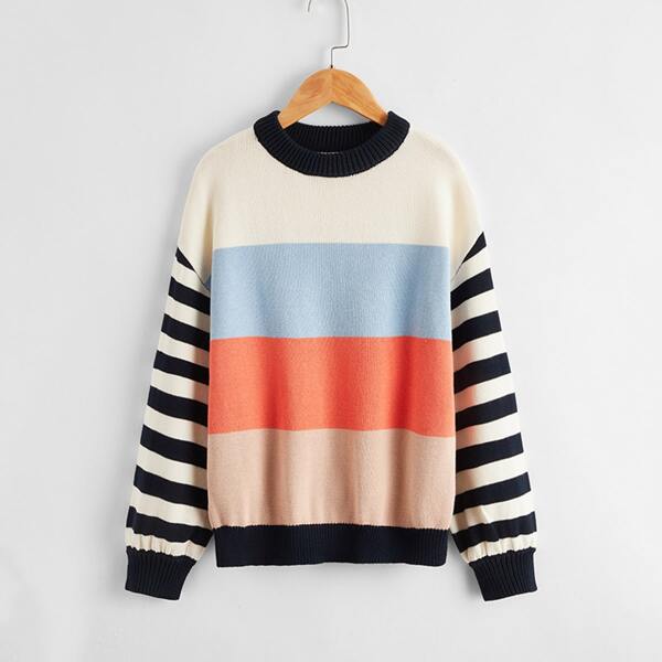 

Girls Colorblock Striped Side Sweater, Multicolor