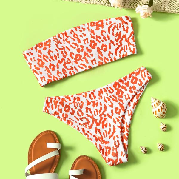

Leopard Bandeau Bikini Swimsuit, Orange