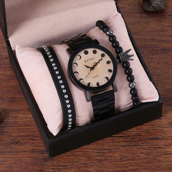 

1pc Men Creative Dial Quartz Watch & 2pcs Bracelet