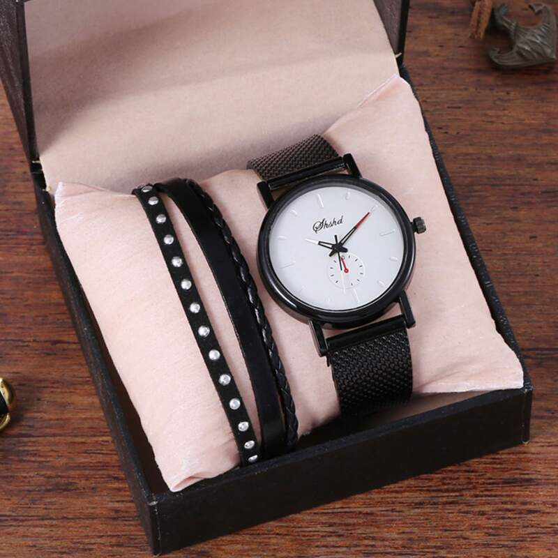 

1pc Guys Round Pointer Quartz Watch & 1pc Bracelet