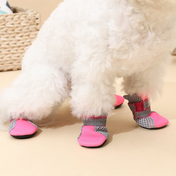 

4pcs Colorblock Reflective Dog Shoes, Multicolor