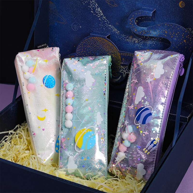 

1pc Holographic Galaxy Pencil Bag, Multicolor