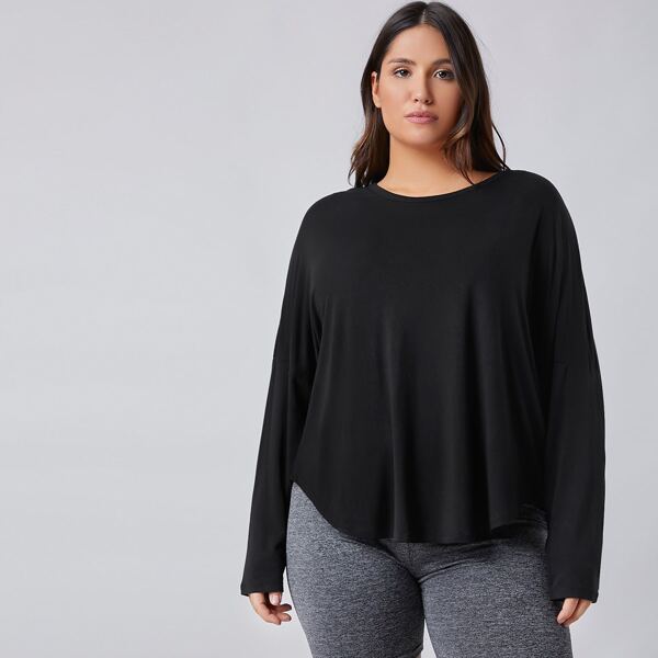 

Plus Drop Shoulder Curved Hem Tee, Black
