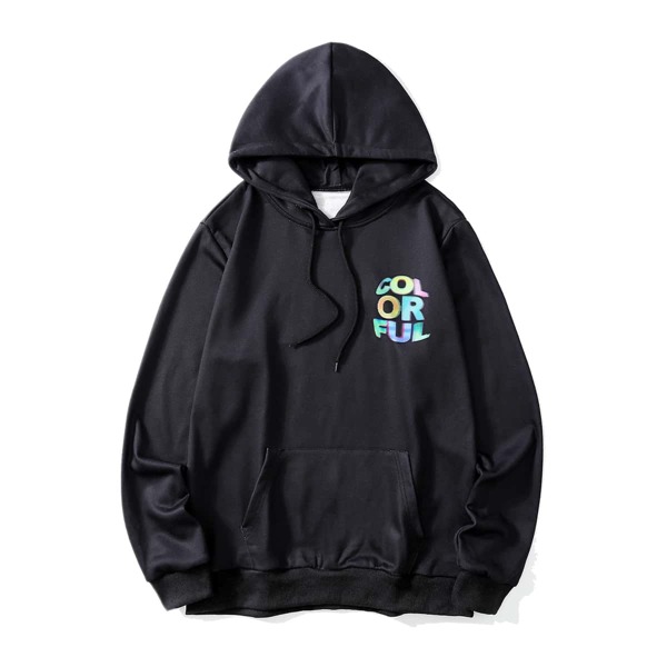

Men Letter Graphic Kangaroo Pocket Drawstring Hoodie, Black