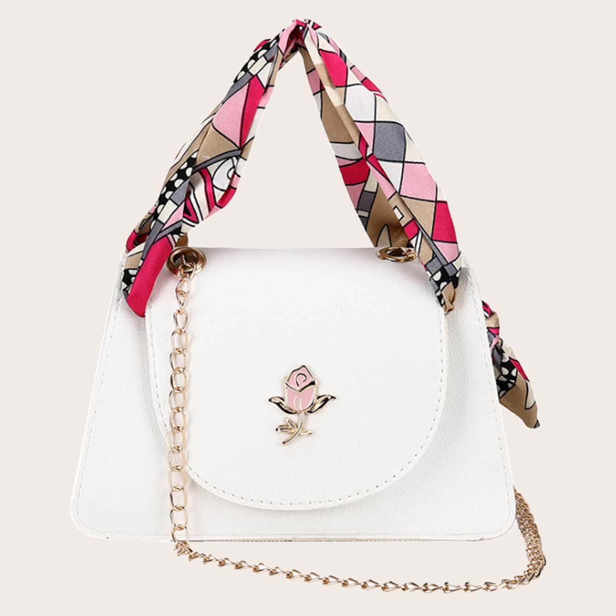 

Rose Detail Scarf Handle Bag, White