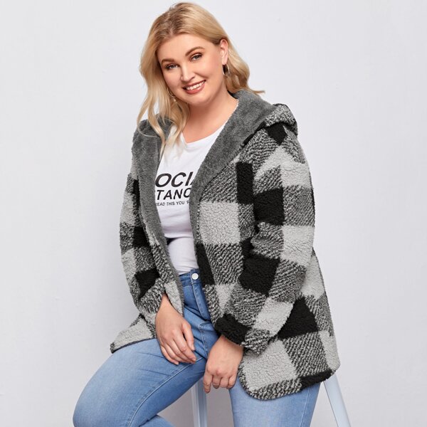 

Plus Buffalo Plaid Hooded Reversible Teddy Coat, Multicolor