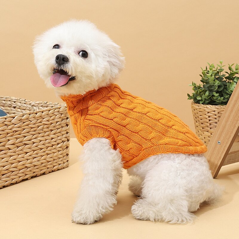 

Solid Knit Turtleneck Dog Sweater, Orange