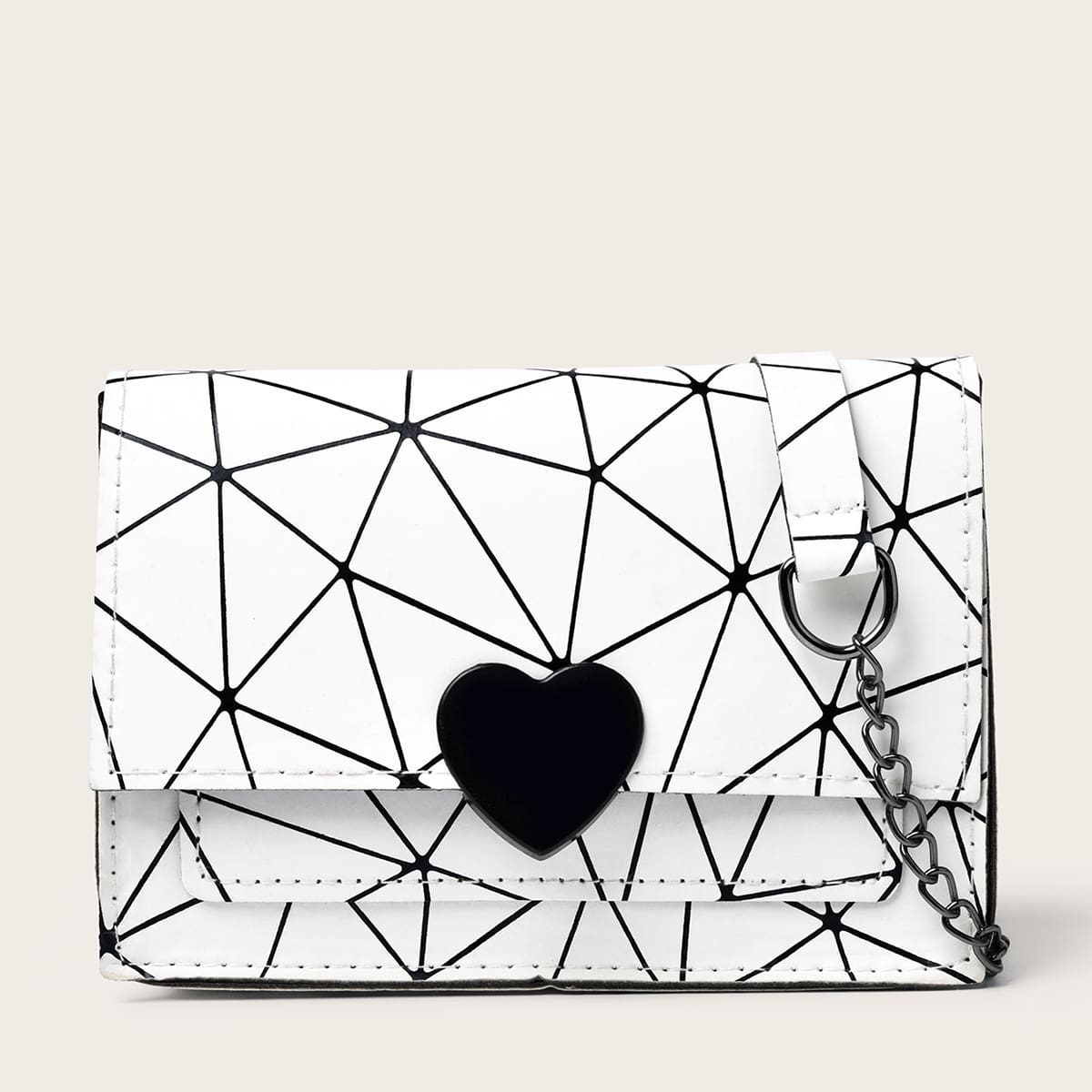 

Heart Buckle Geo Crossbody Bag, White