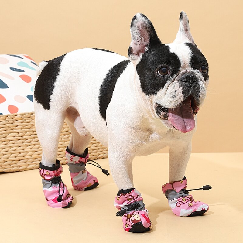

4pcs Monkey Cartoon Graphic Dog Shoes, Pink