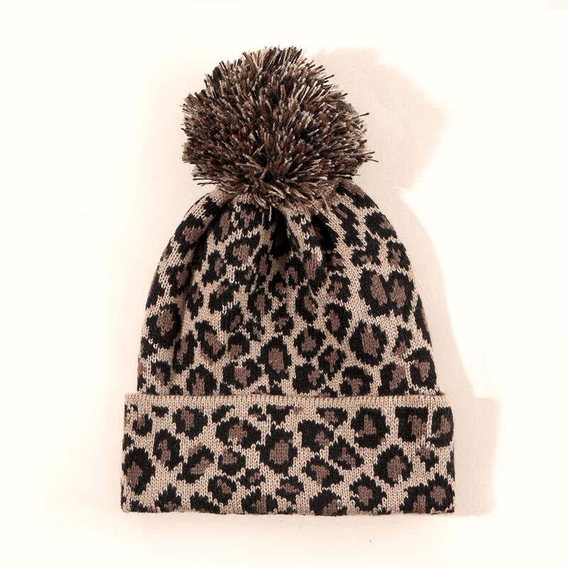 

Leopard Pom Pom Knit Beanie, Multicolor
