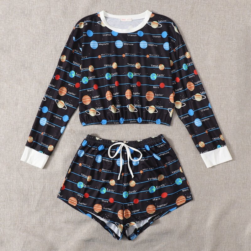 

Planet Print Shorts PJ Set, Multicolor