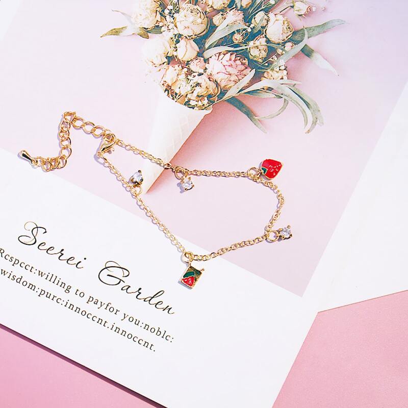 

Strawberry Charm Chain Bracelet, Gold