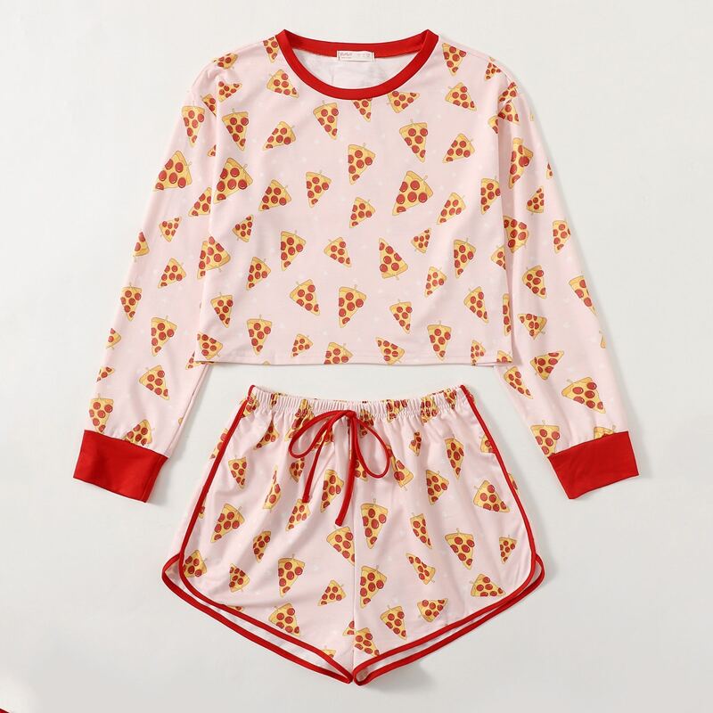

Pizza Print Shorts PJ Set, Multicolor