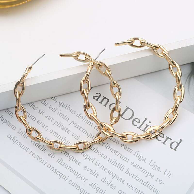 

Chain Round Hoop Earrings, Gold