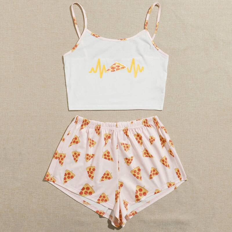 

Pizza Print Shorts PJ Set, Multicolor