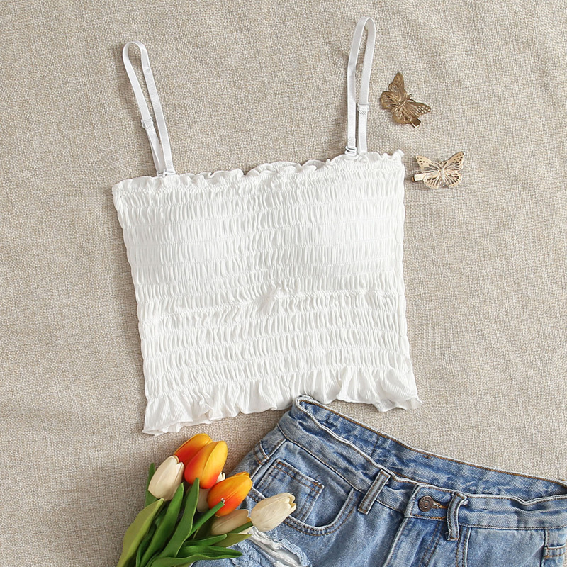 

Solid Shirred Longline Bralette, White