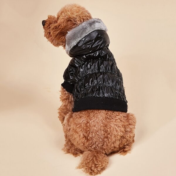 

Snap Button Hooded Dog Coat, Black
