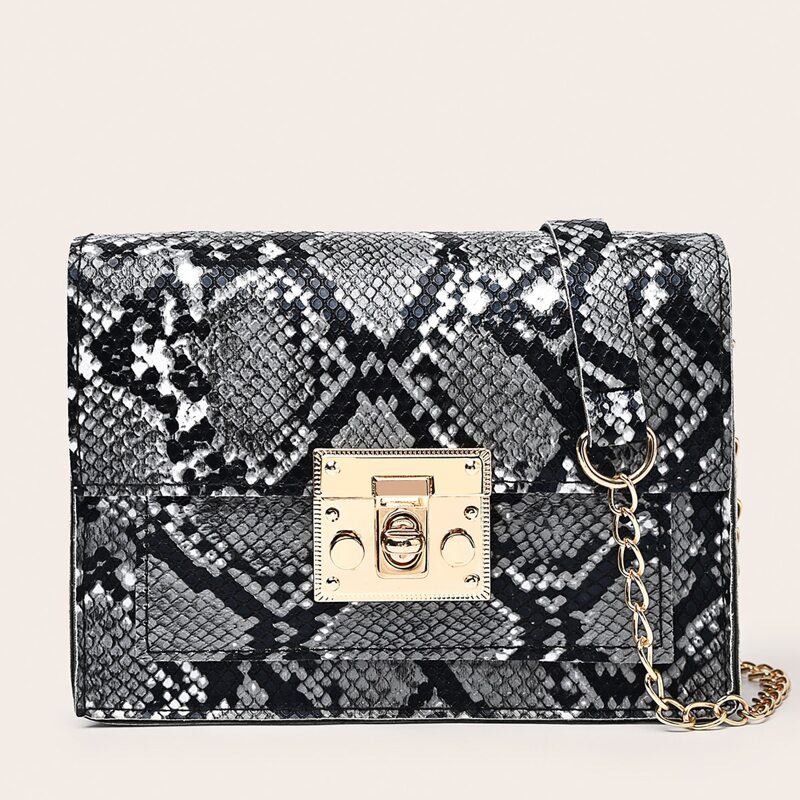 

Snakeskin Chain Bag, Black