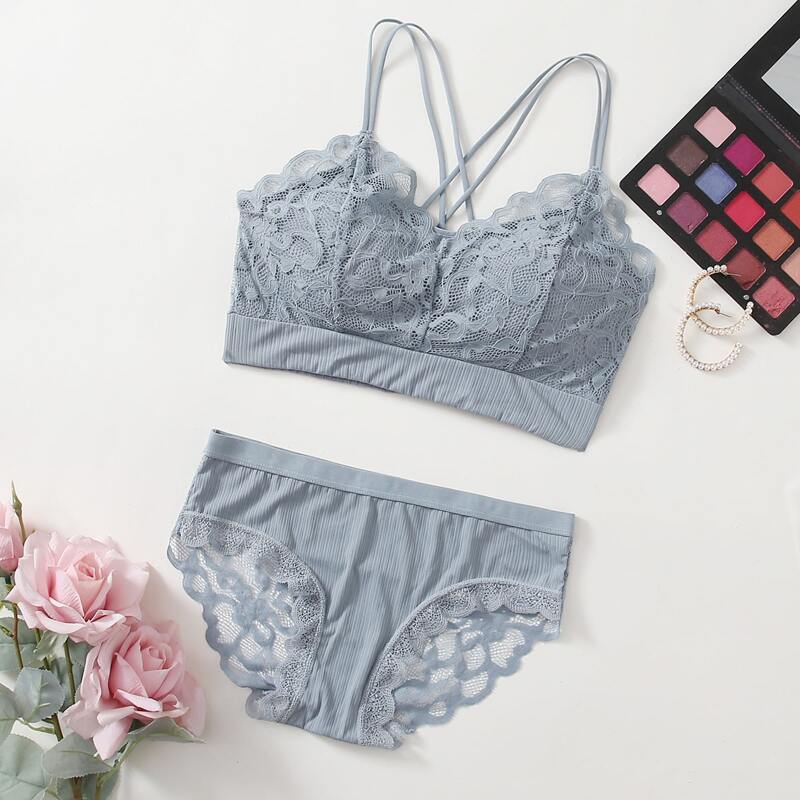 

Solid Lace Lingerie Set, Dusty blue