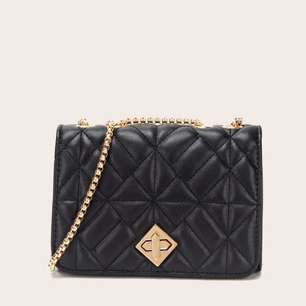 

Twist Lock Quilted Chain Shoulder Bag, Black