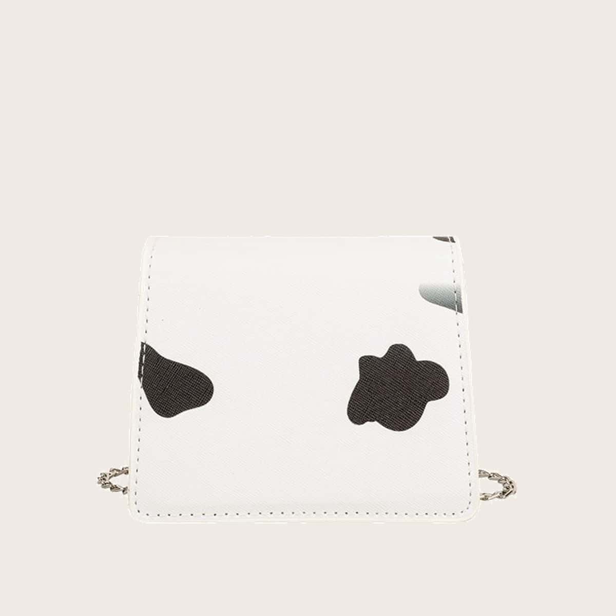 

Cow Pattern Chain Bag, White