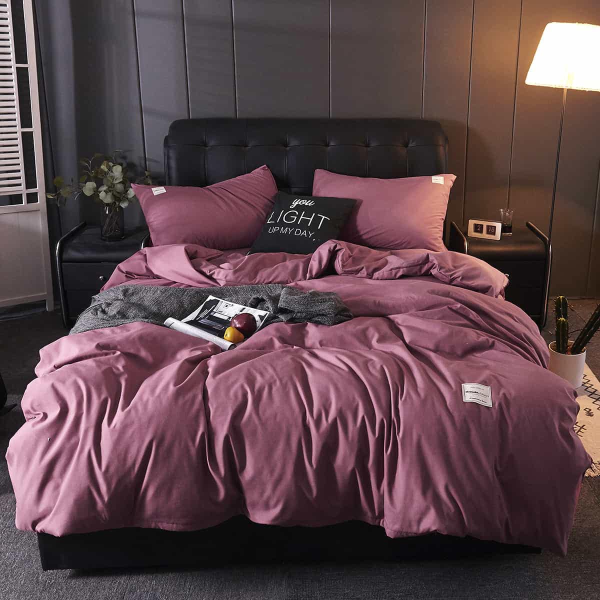 

Solid Color Bedding Set Without Filler, Rose red