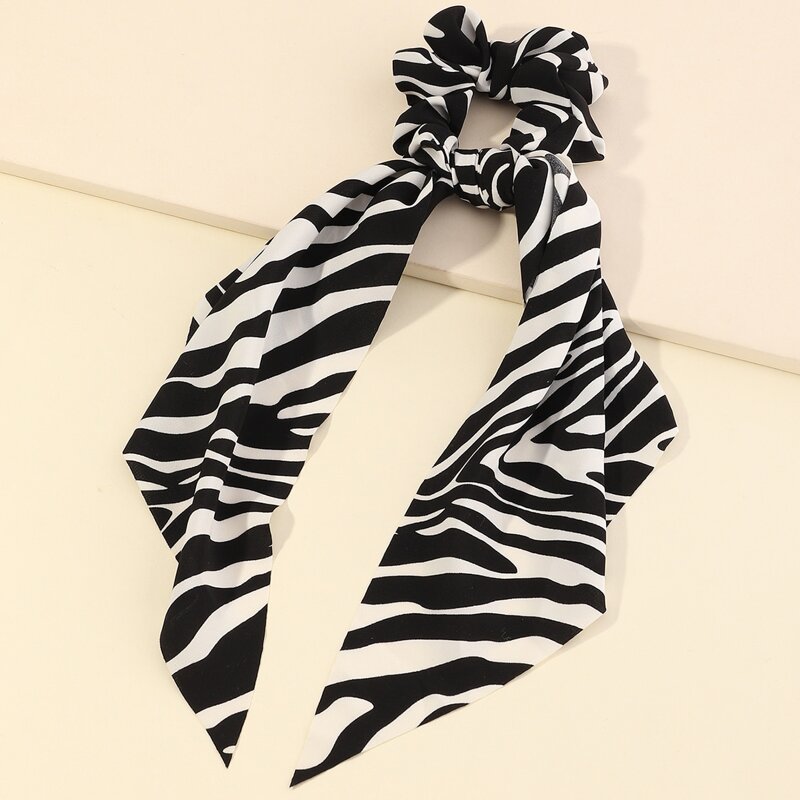 

Zebra Striped Scrunchie Scarf, Black and white