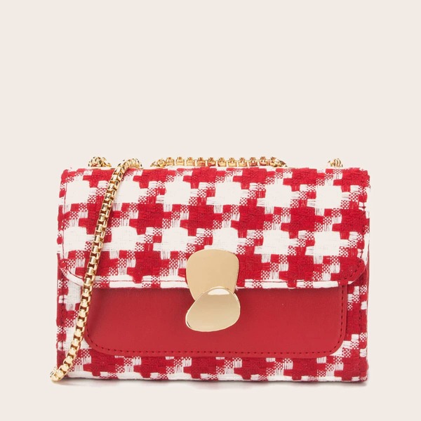 

Metal Lock Flap Chain Shoulder Bag, Red