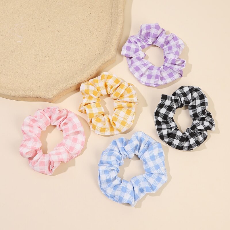 

5pcs Gingham Scrunchie, Multicolor
