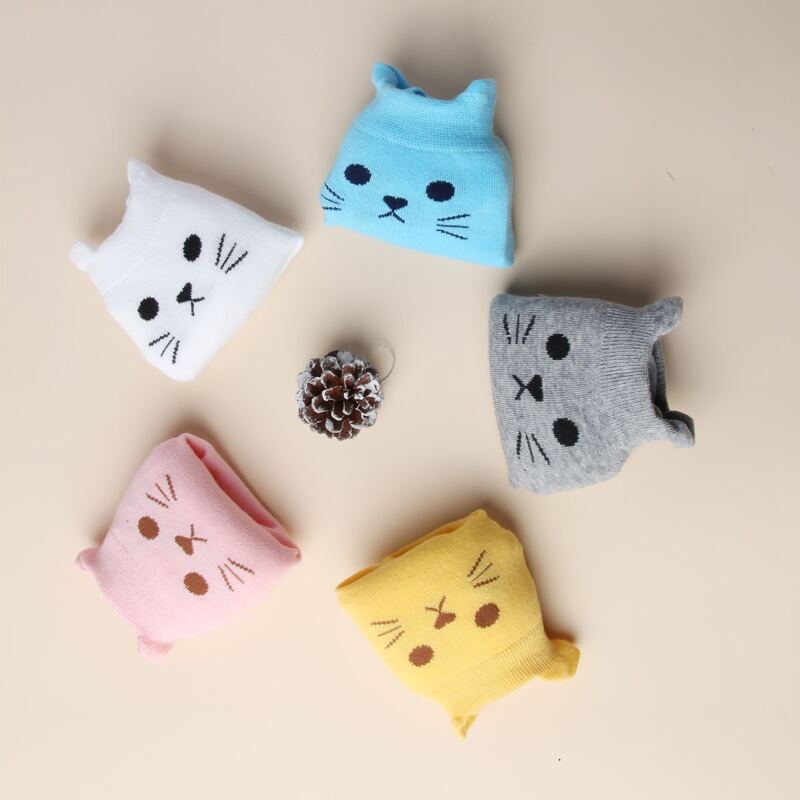

5pairs Cartoon Cat Crew Socks, Multicolor